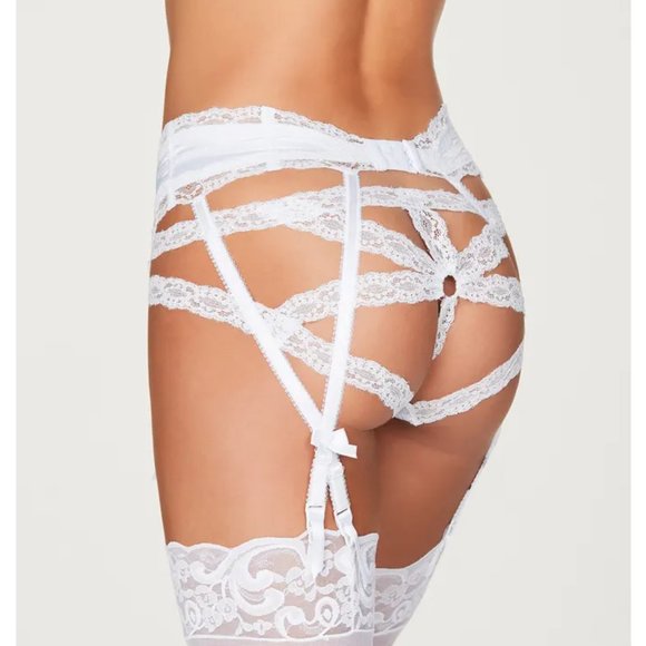 Fredricks of Hollywood White Lace Elle Garter Belt - Picture 2 of 5
